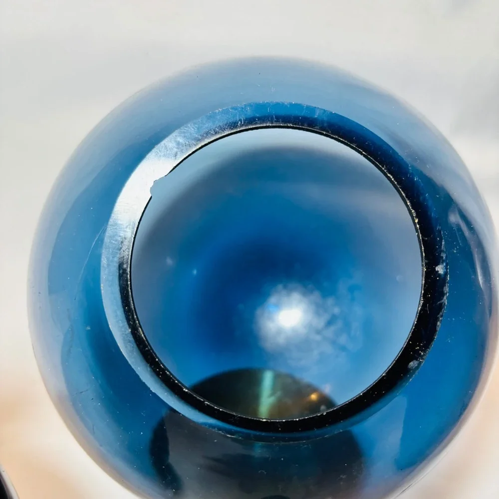 Cobalt Blue Sculptural Vase Set of 3 Orb Brass Base Modern Decor